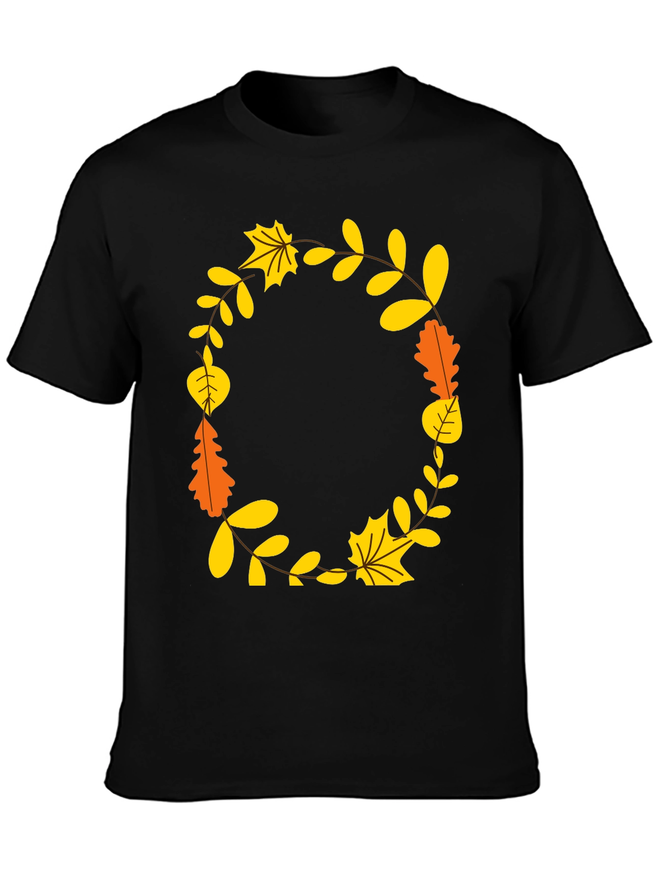 Fall Leaves Wreath Graphic Tee - Unisex Black T-Shirt
