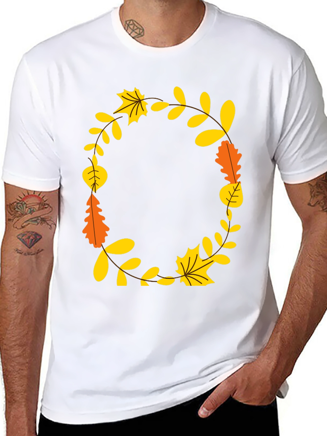 Fall Leaves Wreath Graphic Tee - Unisex Black T-Shirt