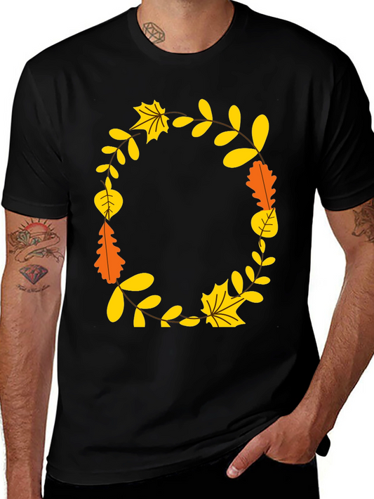 Fall Leaves Wreath Graphic Tee - Unisex Black T-Shirt
