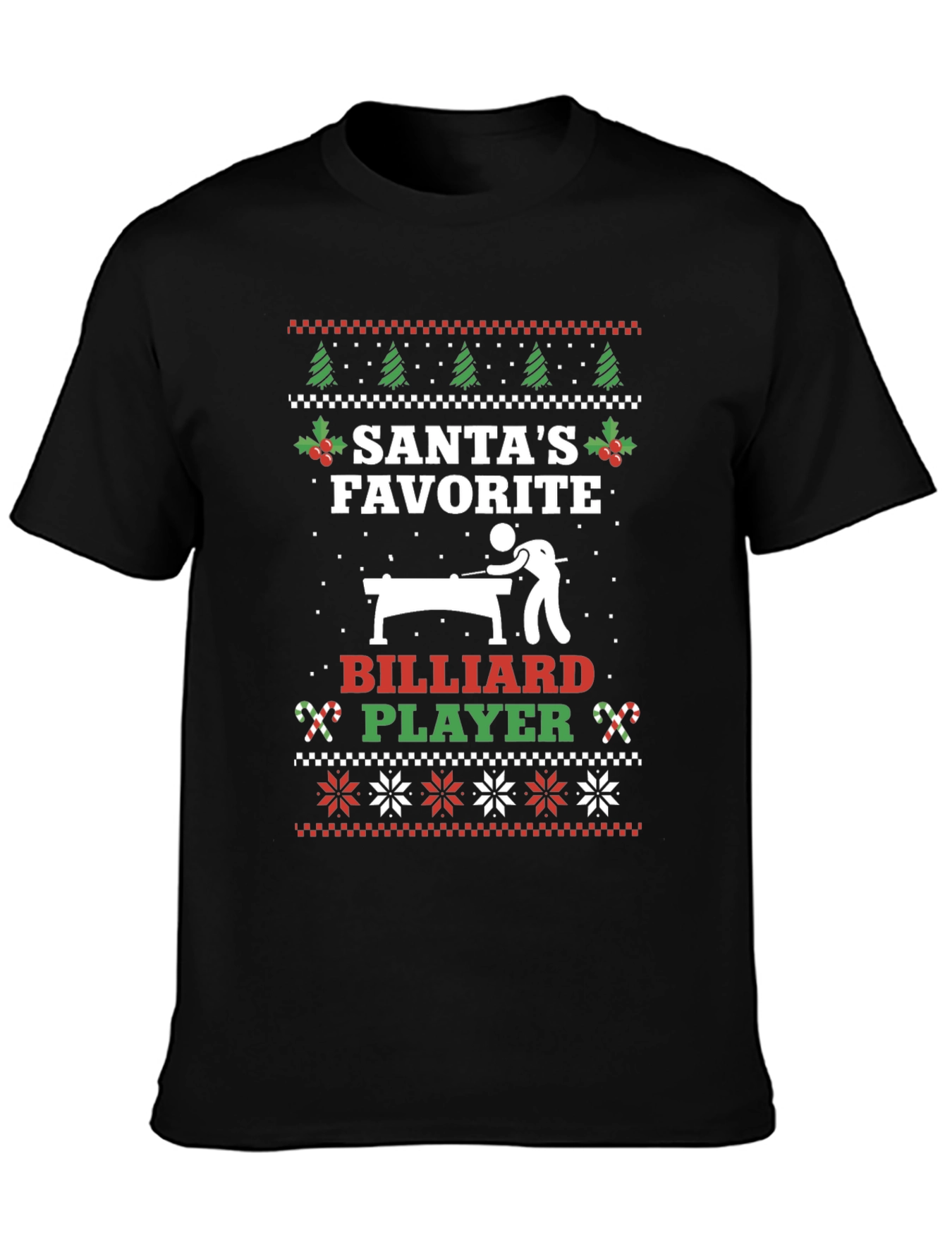 Santas Favorite Billiard Player Ugly Christmas T-Shirt