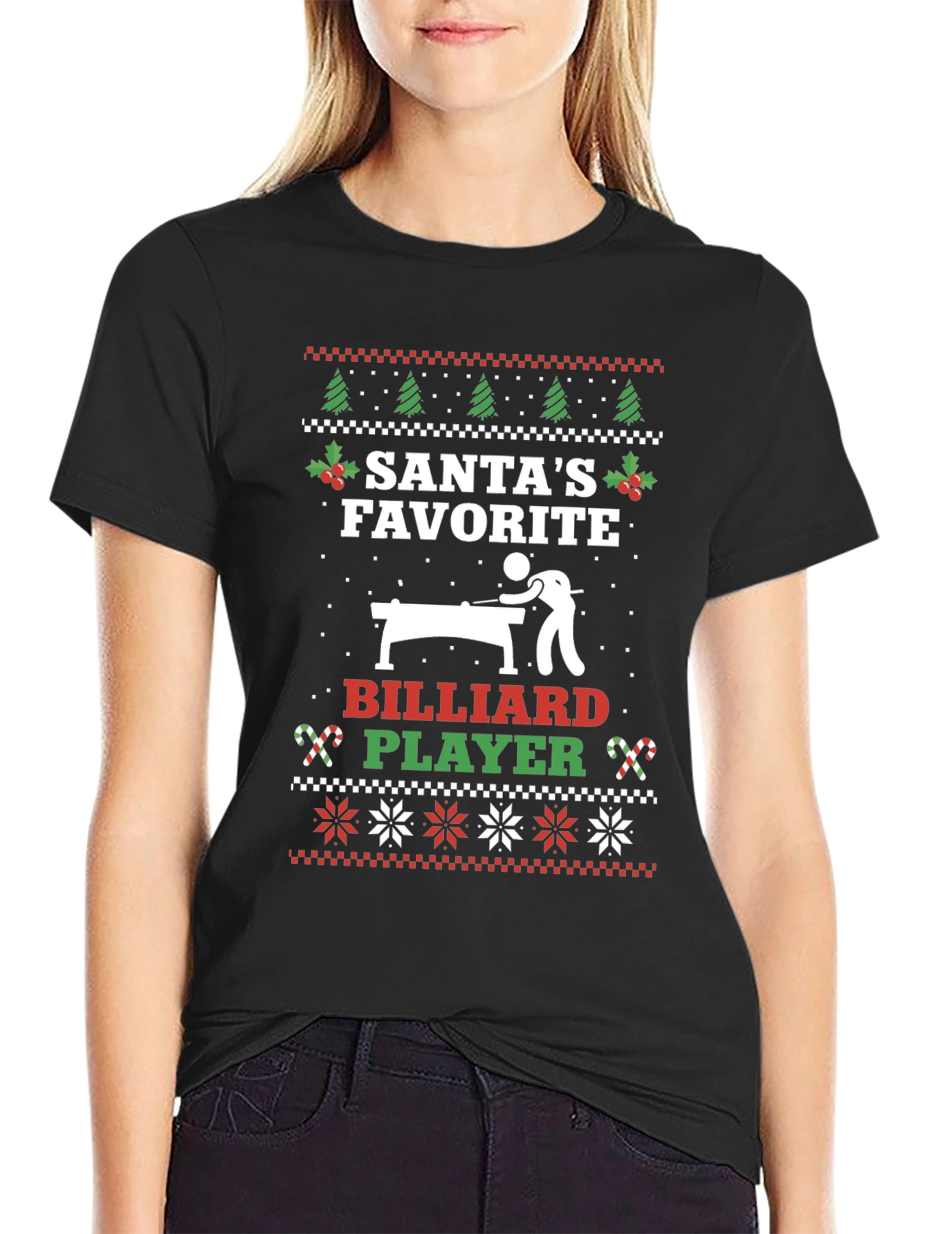 Santas Favorite Billiard Player Ugly Christmas T-Shirt