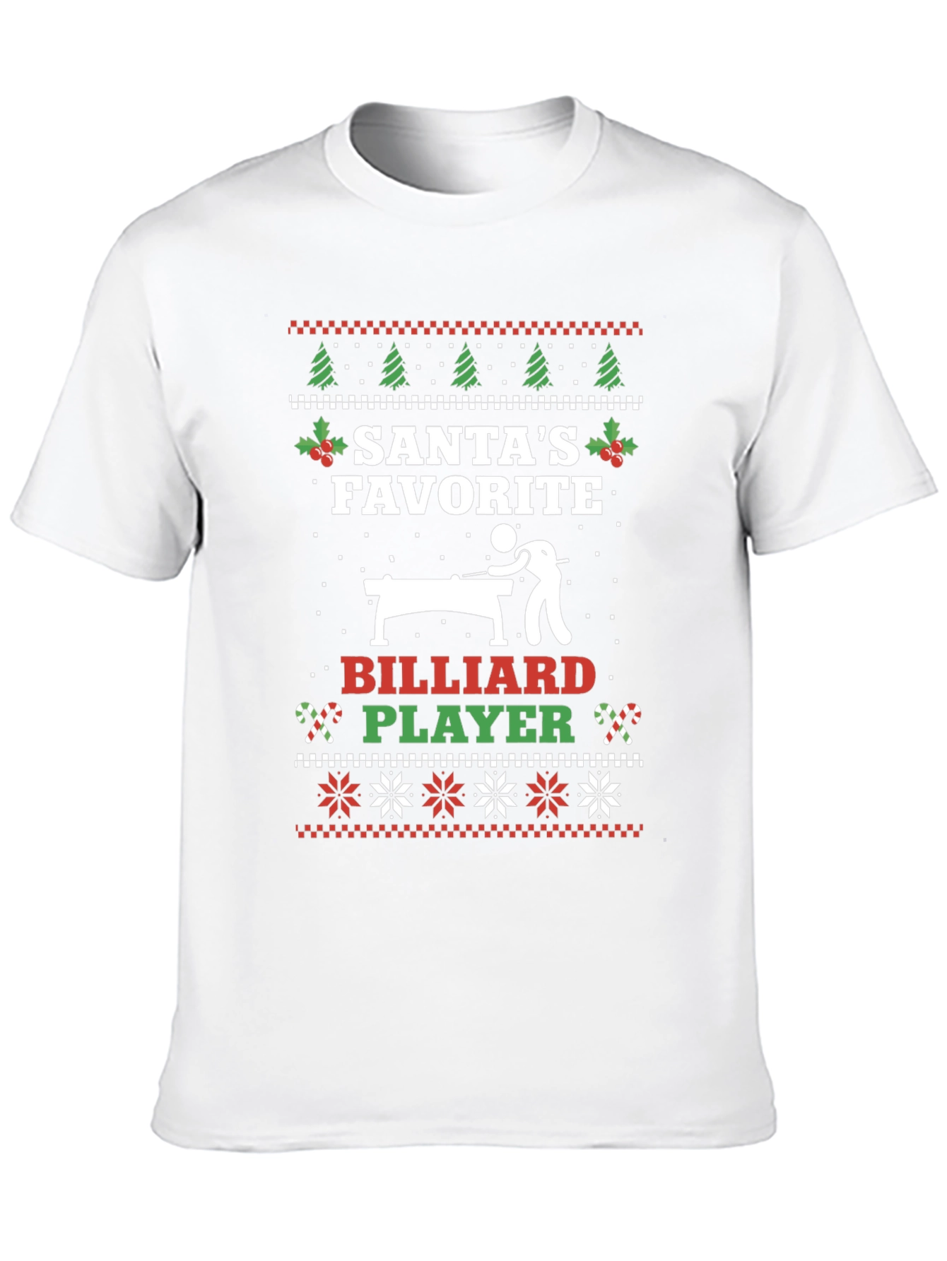 Santas Favorite Billiard Player Ugly Christmas T-Shirt