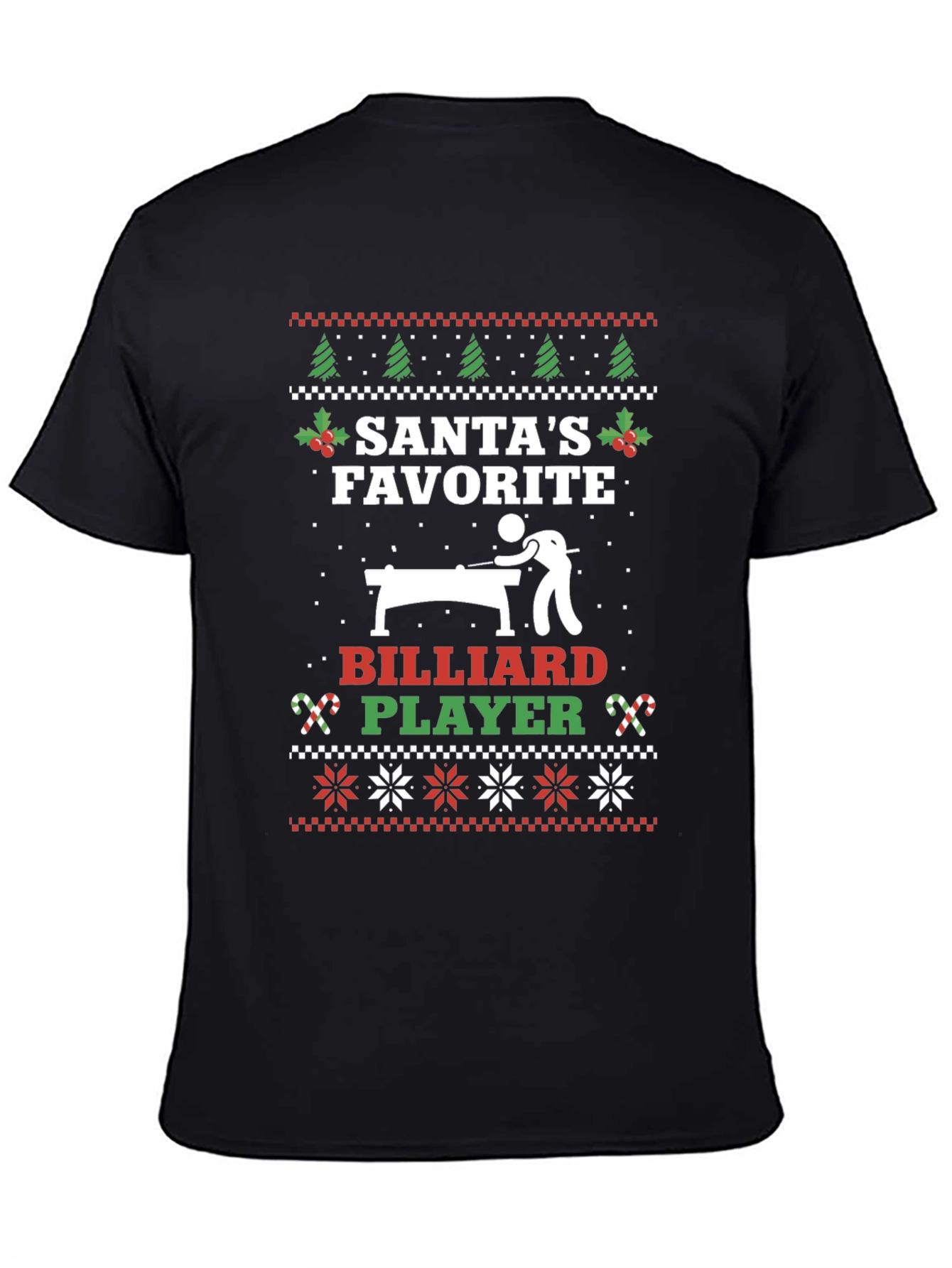 Santas Favorite Billiard Player Ugly Christmas T-Shirt