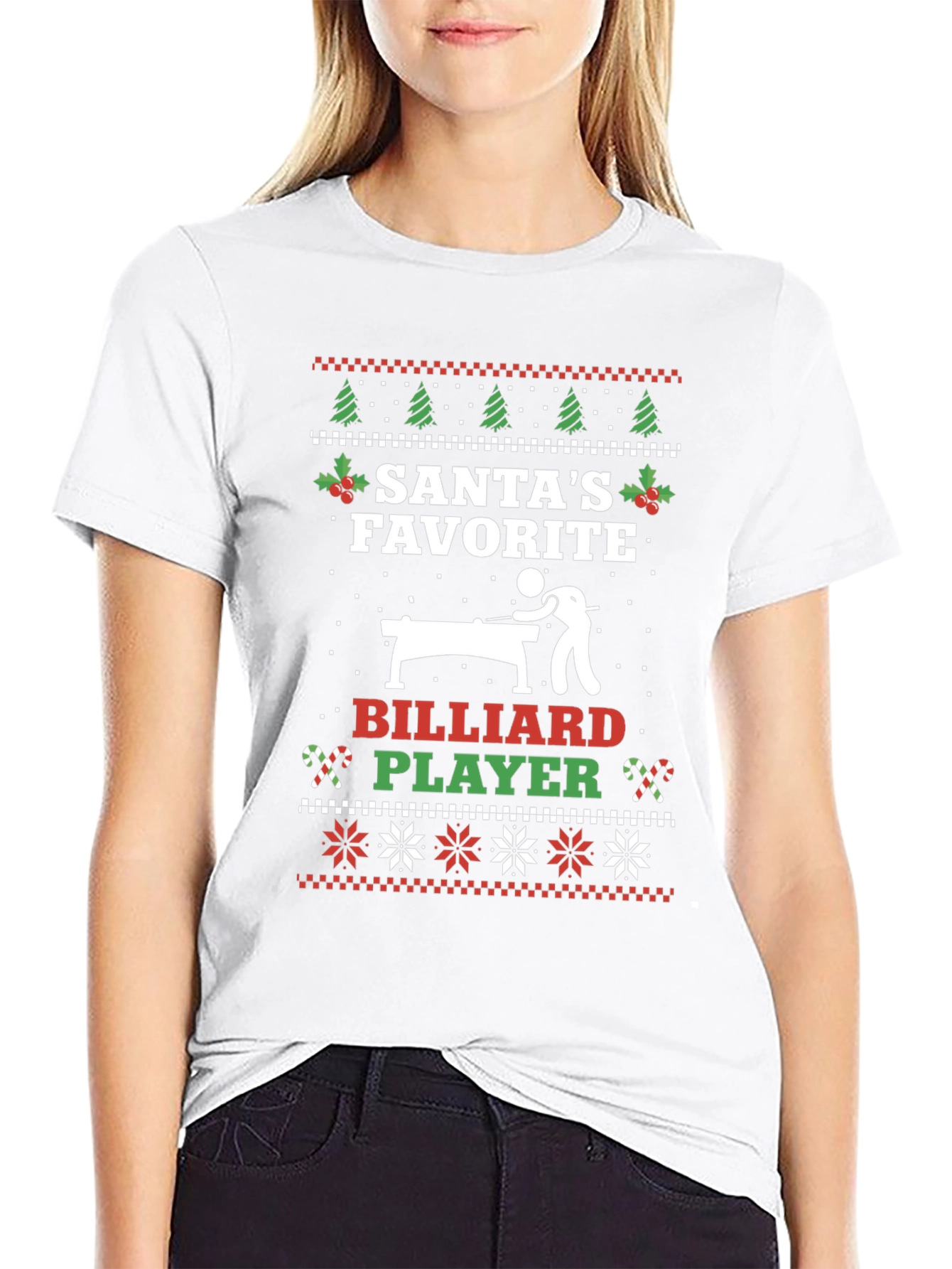 Santas Favorite Billiard Player Ugly Christmas T-Shirt