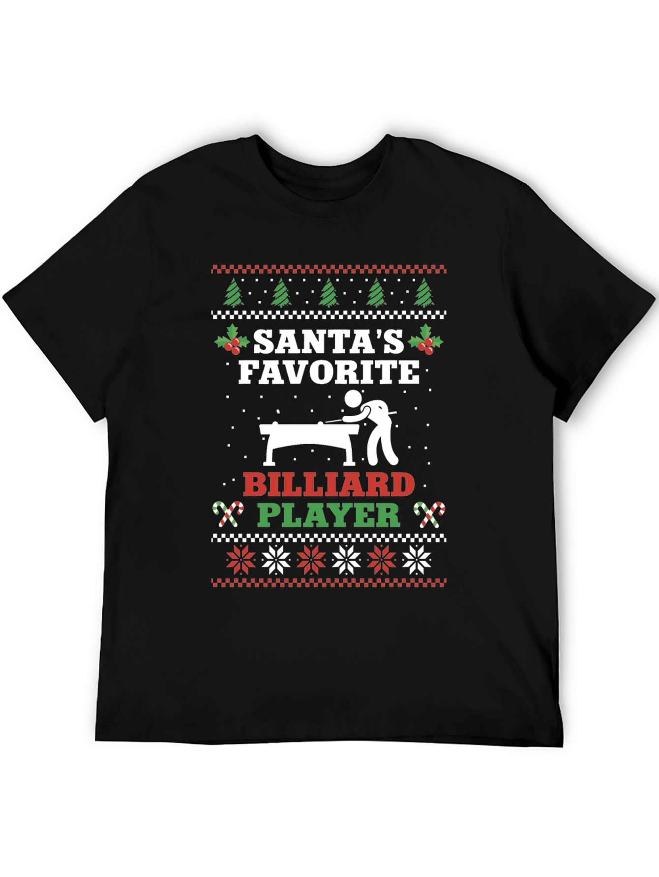 Santas Favorite Billiard Player Ugly Christmas T-Shirt