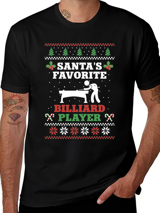 Santas Favorite Billiard Player Ugly Christmas T-Shirt