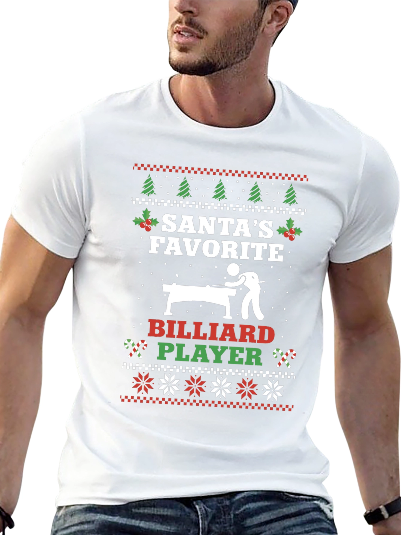 Santas Favorite Billiard Player Ugly Christmas T-Shirt