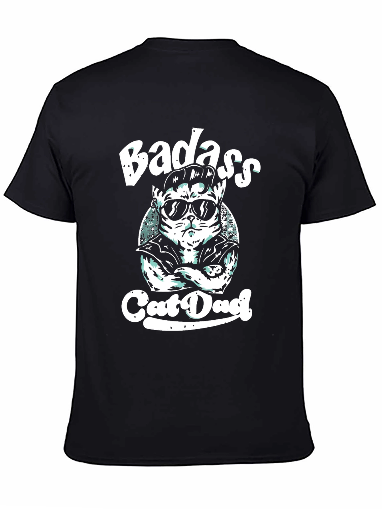 Badass Cat Dad Black Graphic Tee