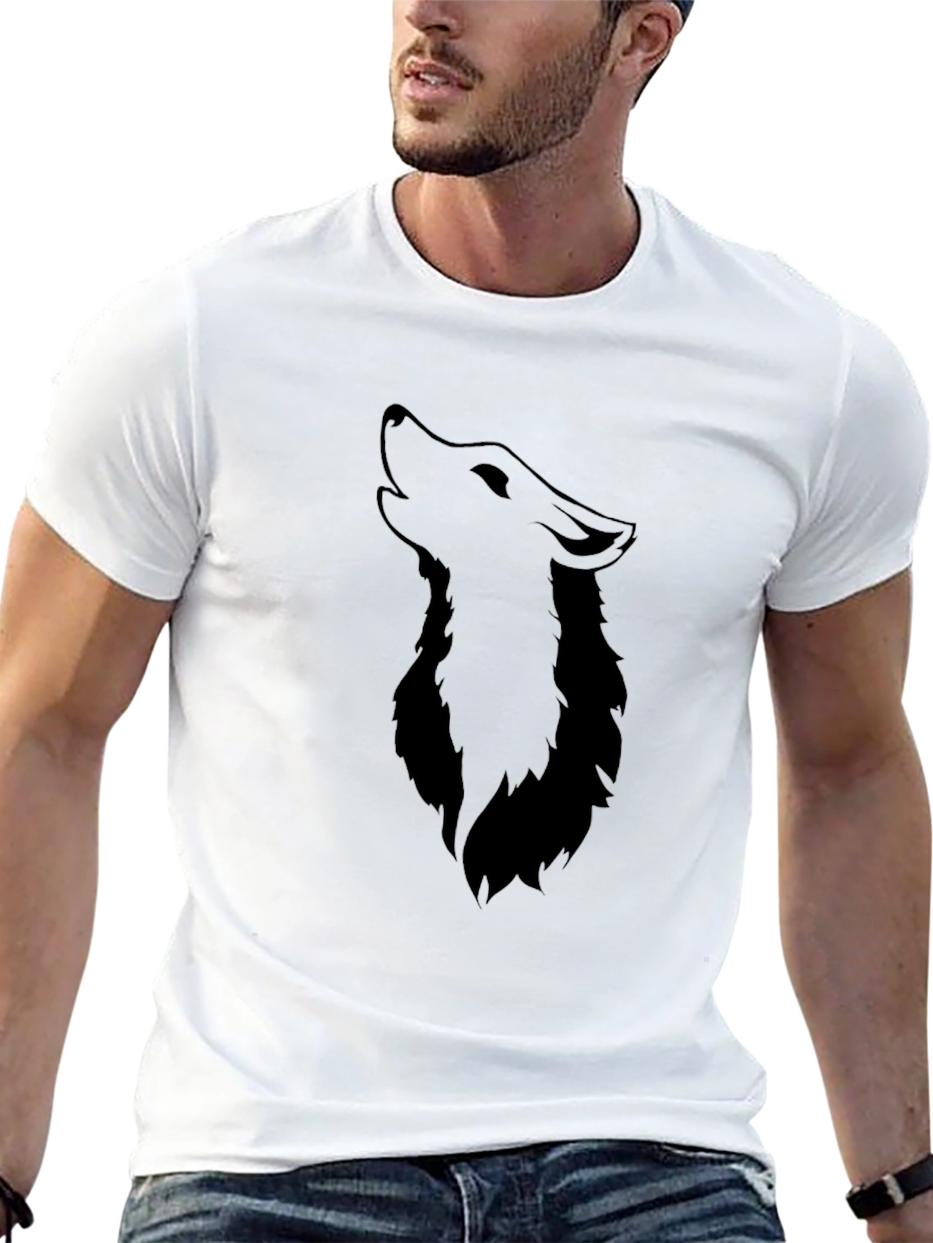 Mens Black Wolf Graphic Print T-Shirt