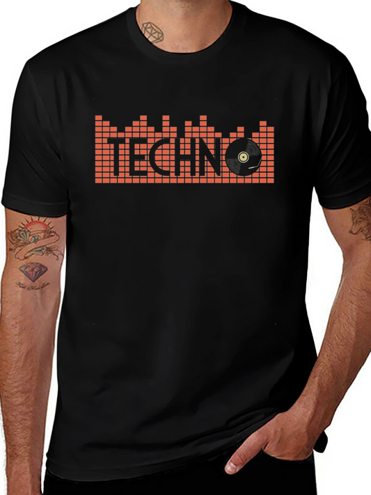 Techno Music T-Shirt: Vinyl Record & Equalizer Design
