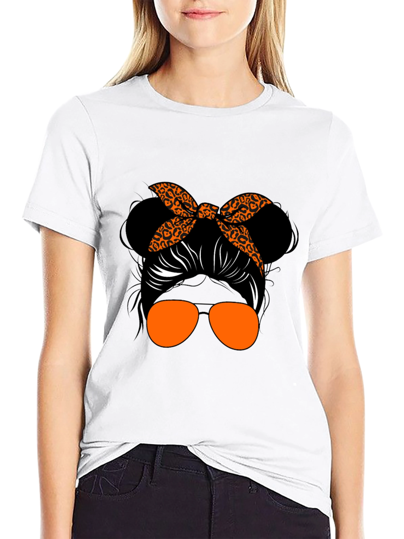 Messy Bun Leopard Print T-Shirt