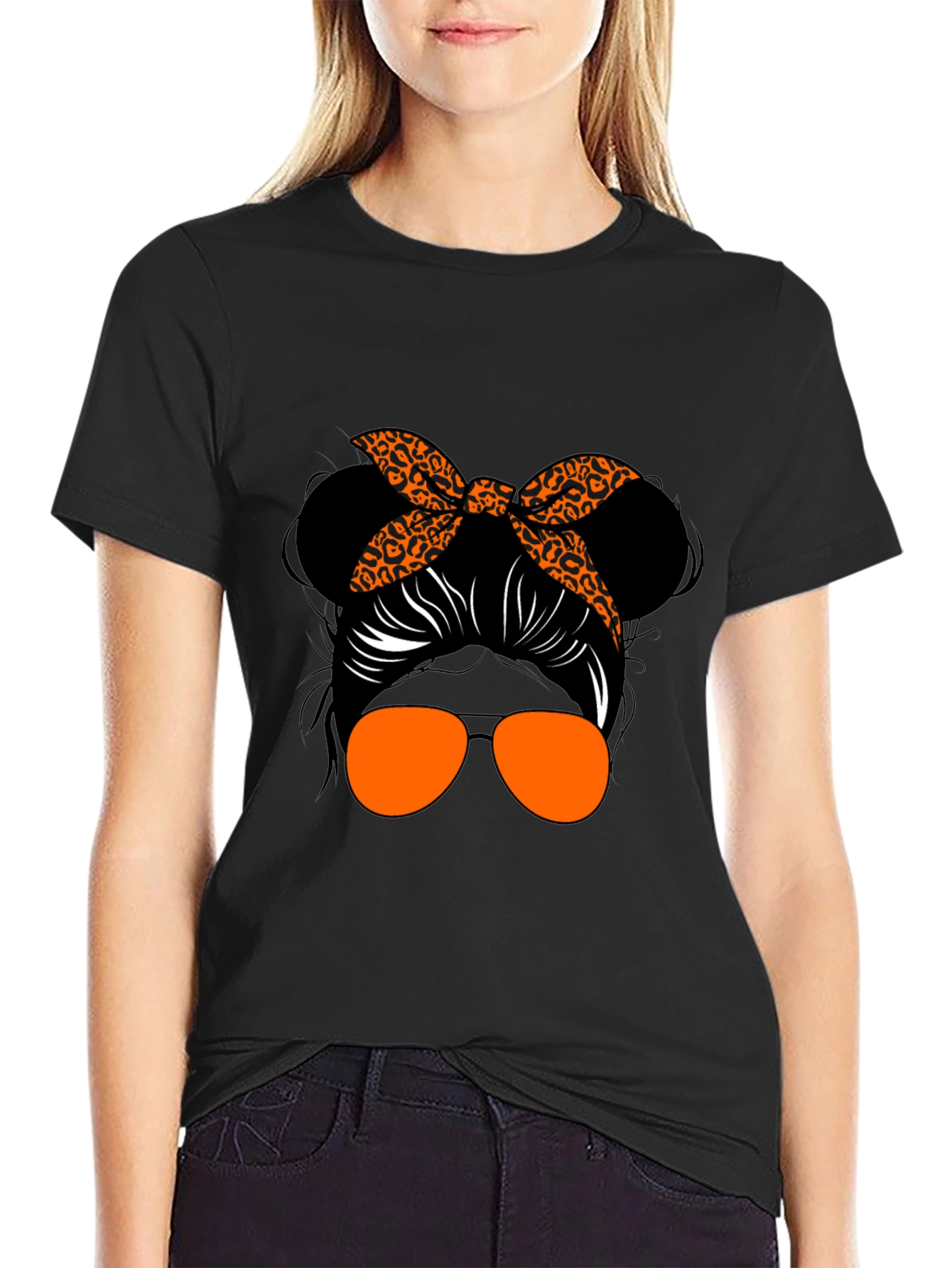 Messy Bun Leopard Print T-Shirt