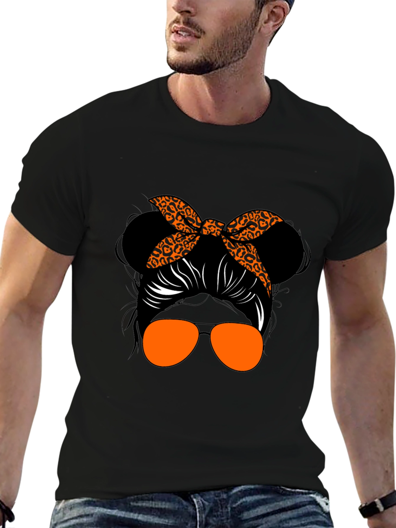 Messy Bun Leopard Print T-Shirt