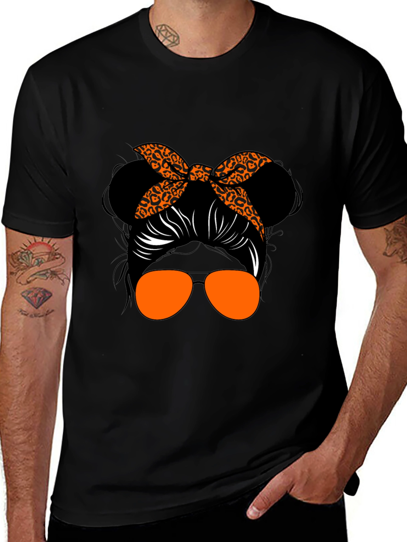 Messy Bun Leopard Print T-Shirt