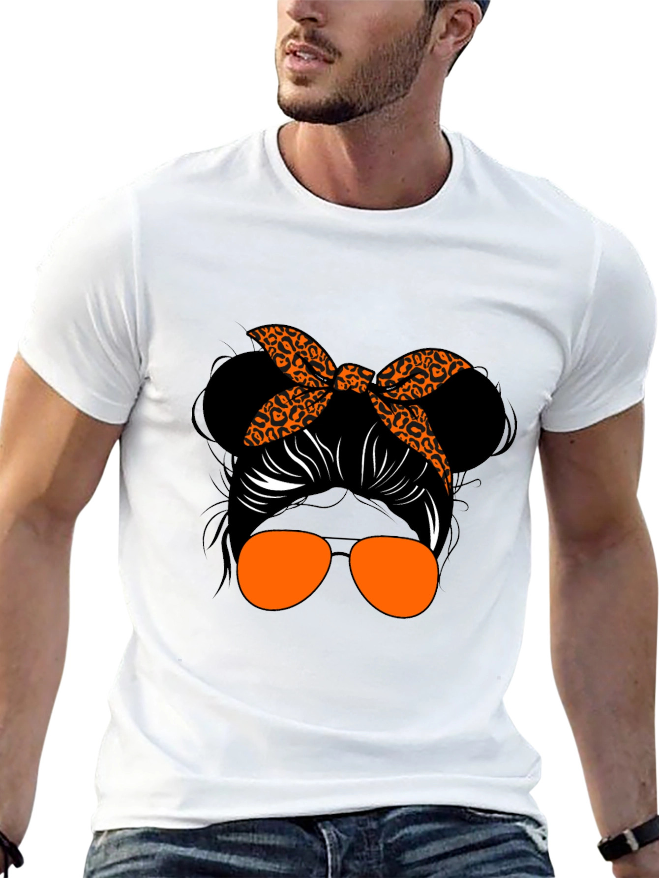 Messy Bun Leopard Print T-Shirt