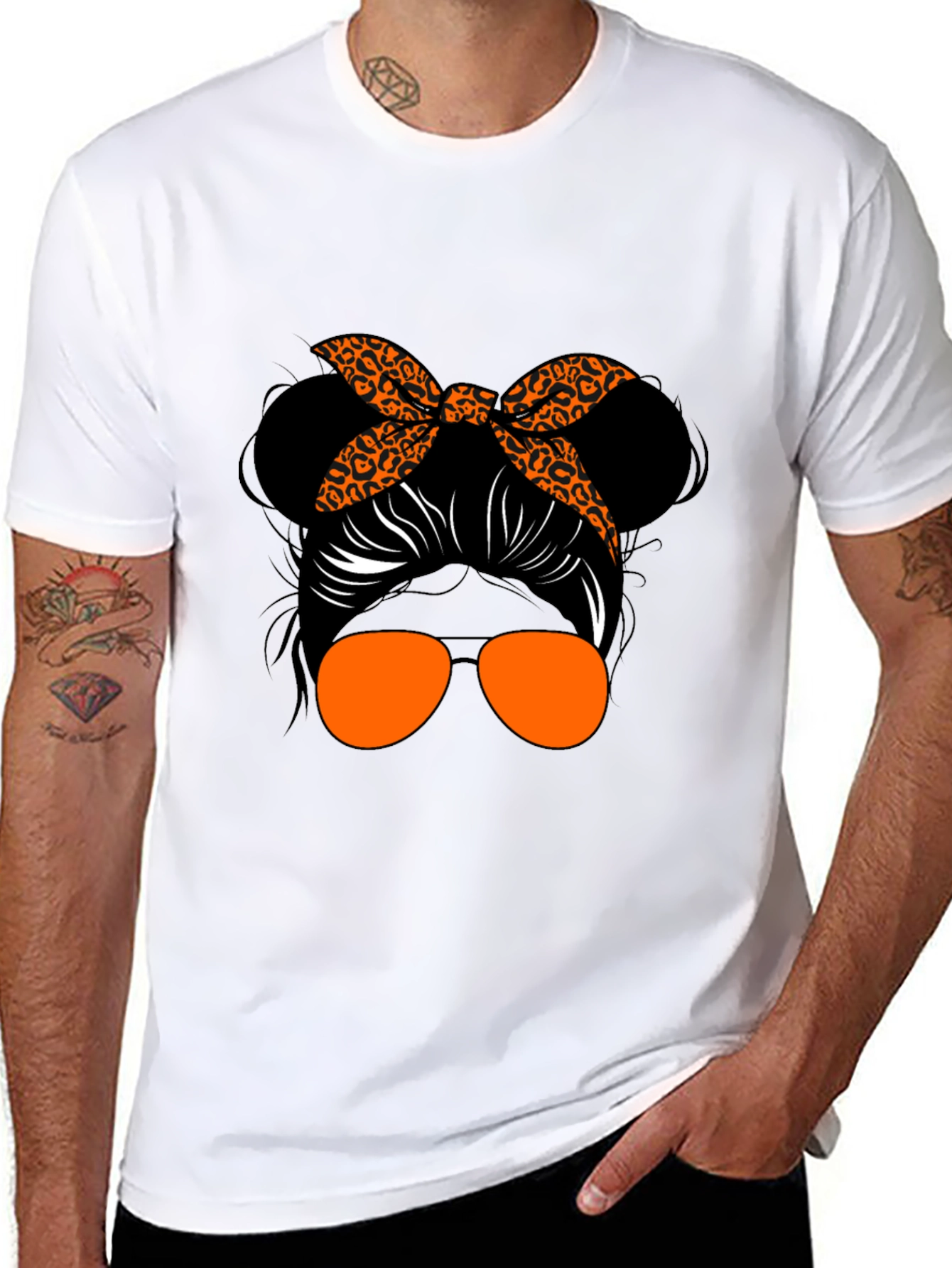 Messy Bun Leopard Print T-Shirt