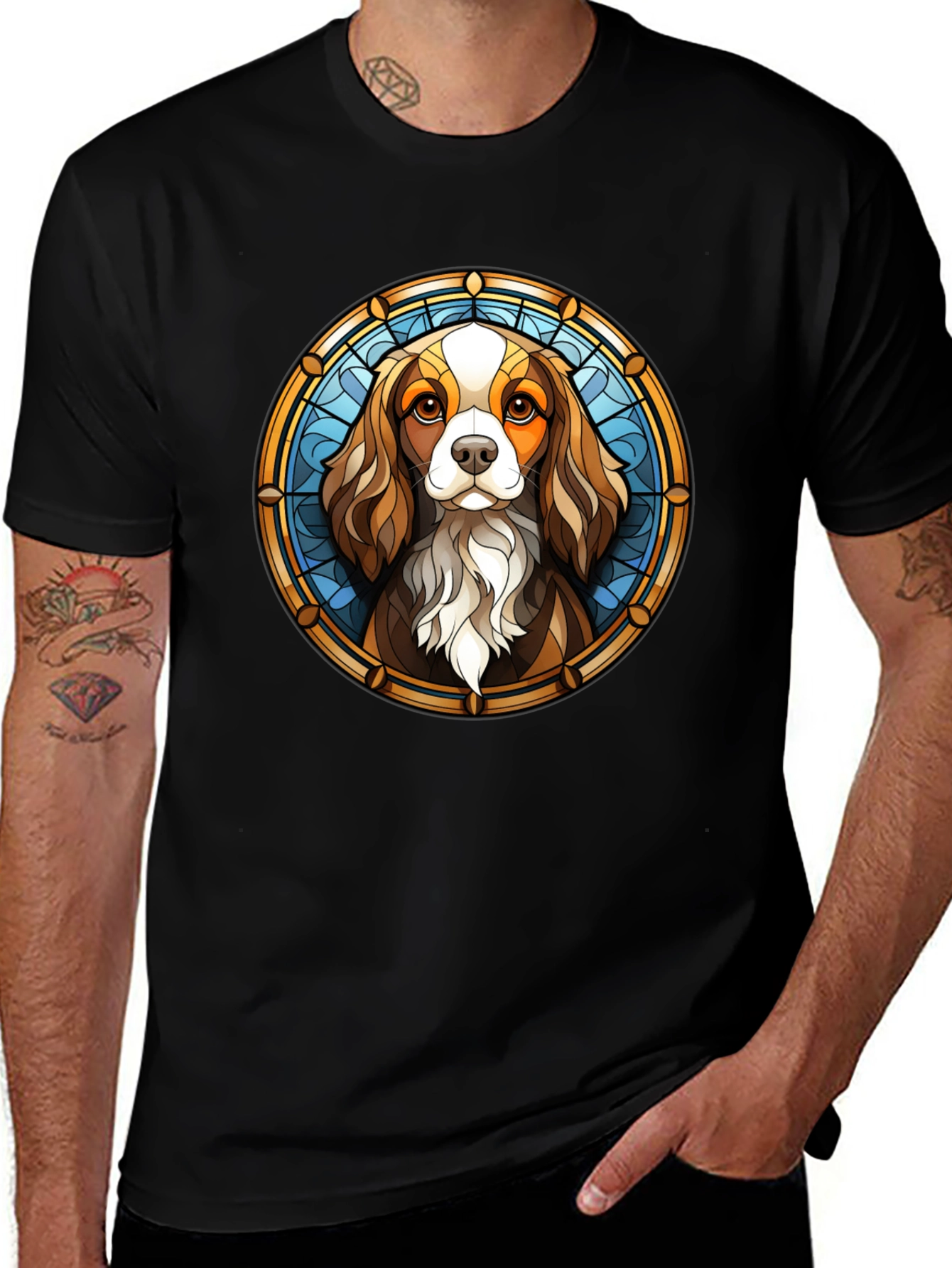Stained Glass Cavalier T-Shirt – Artistic Dog Lover Graphic Tee