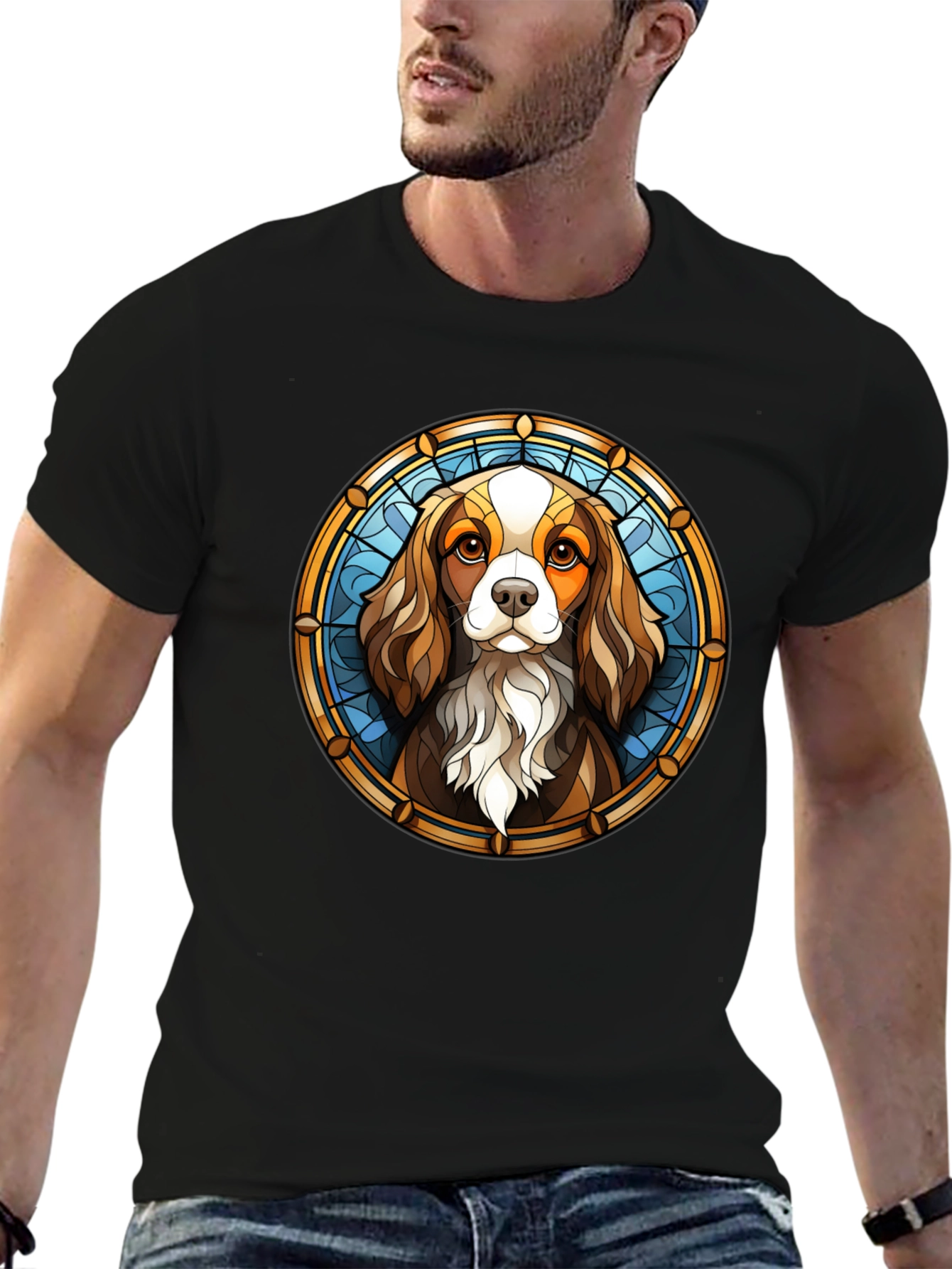Stained Glass Cavalier T-Shirt – Artistic Dog Lover Graphic Tee