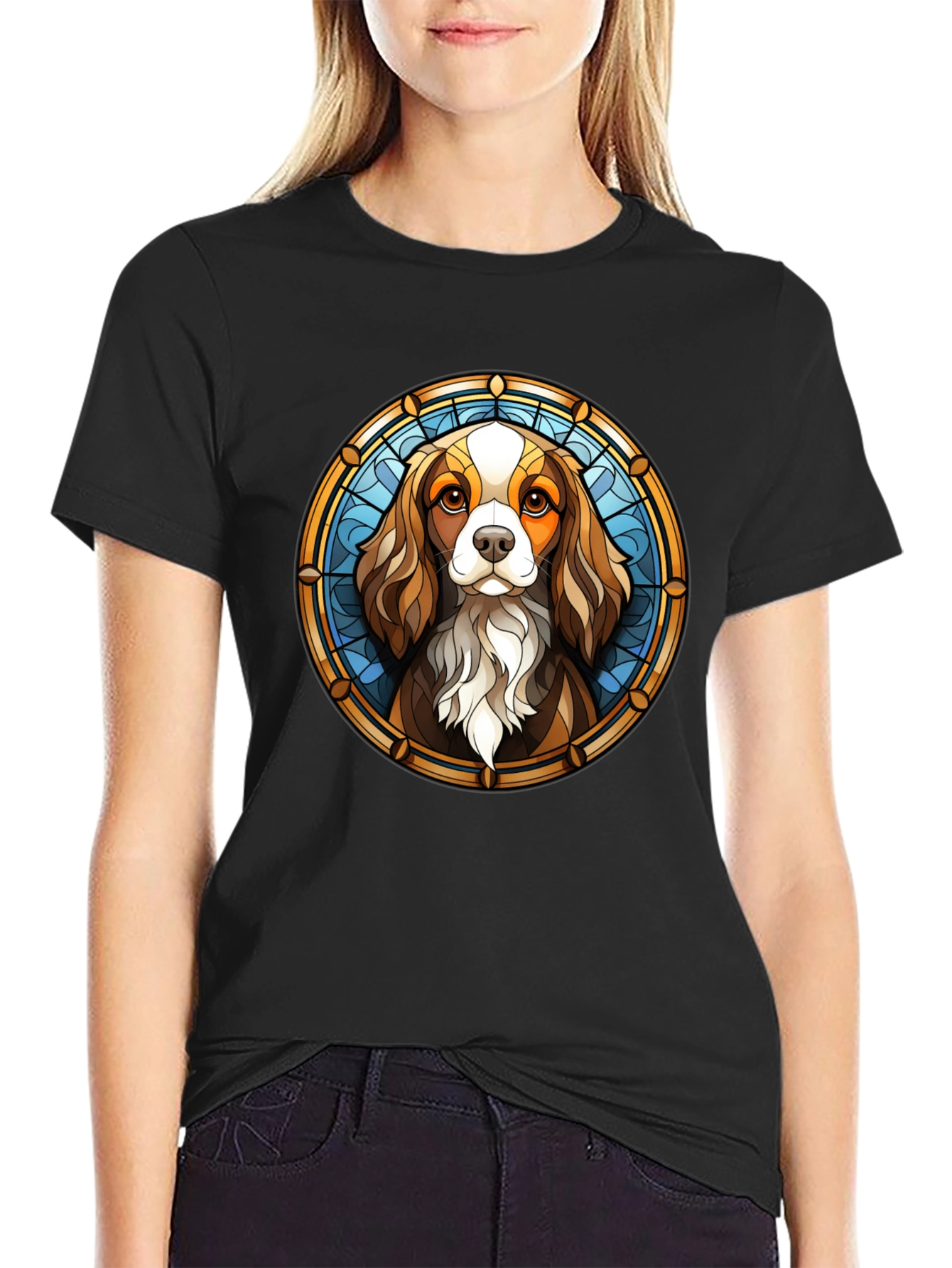 Stained Glass Cavalier T-Shirt – Artistic Dog Lover Graphic Tee