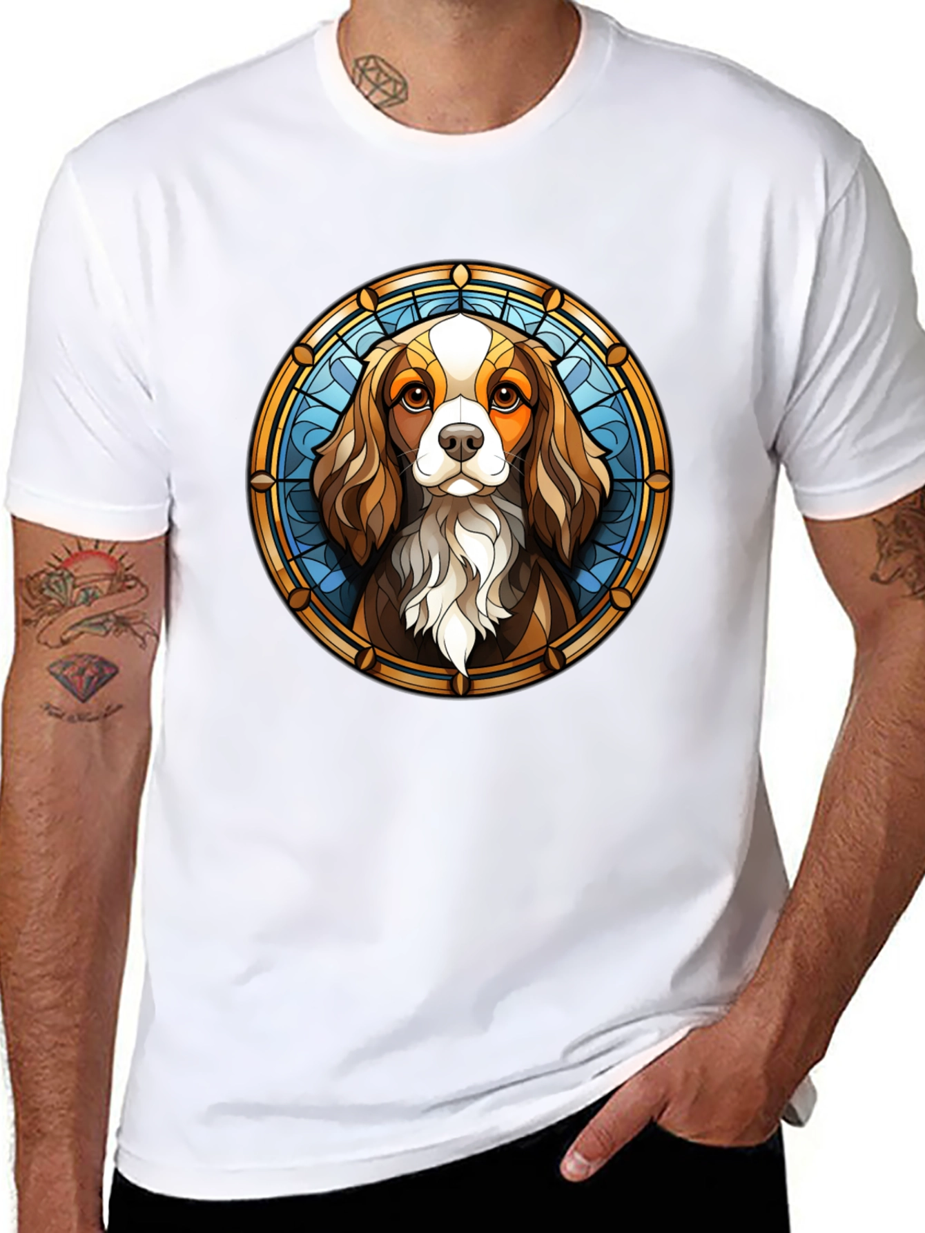 Stained Glass Cavalier T-Shirt – Artistic Dog Lover Graphic Tee