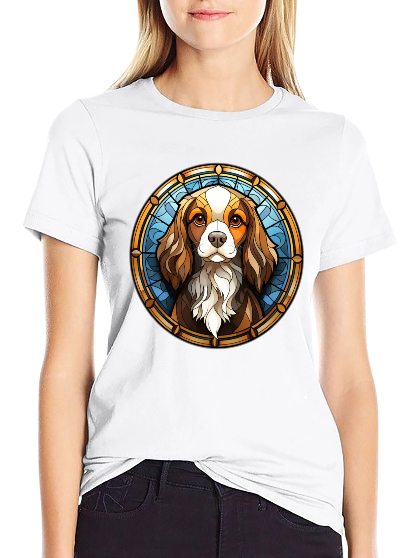 Stained Glass Cavalier T-Shirt – Artistic Dog Lover Graphic Tee