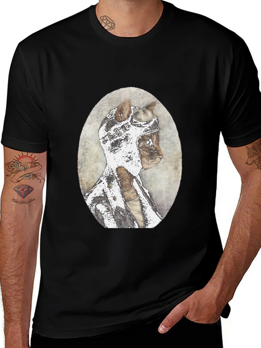 Cat Aviator T-Shirt - Vintage Style Black Tee
