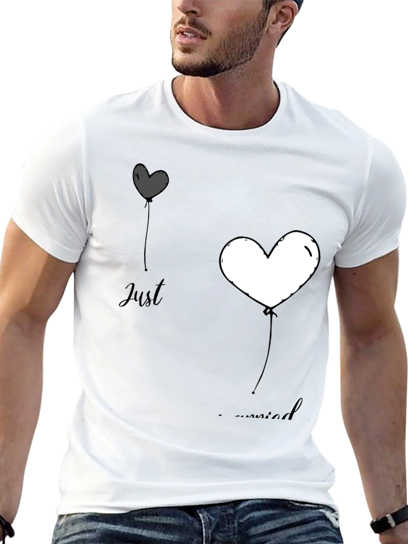 Just Married Heart Balloons Graphic Tee