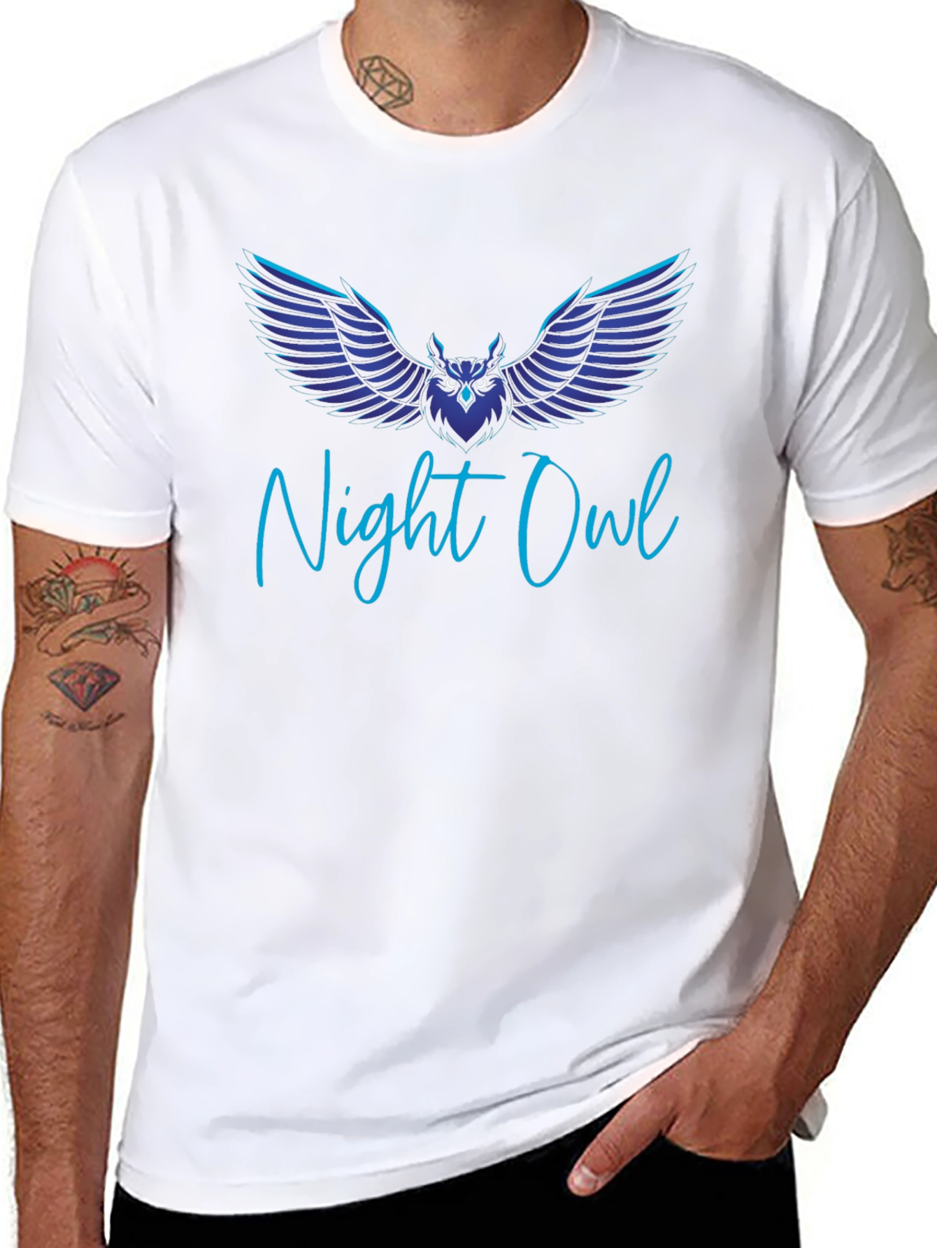 Night Owl Graphic Tee - Midnight Blue Design
