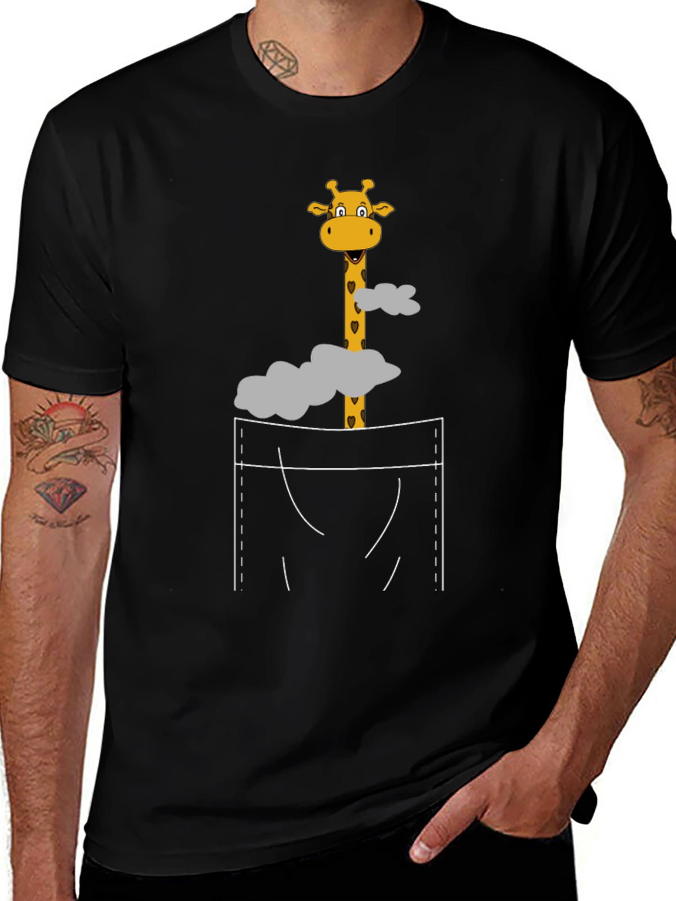 Giraffe Pocket T-Shirt - Novelty Graphic Tee