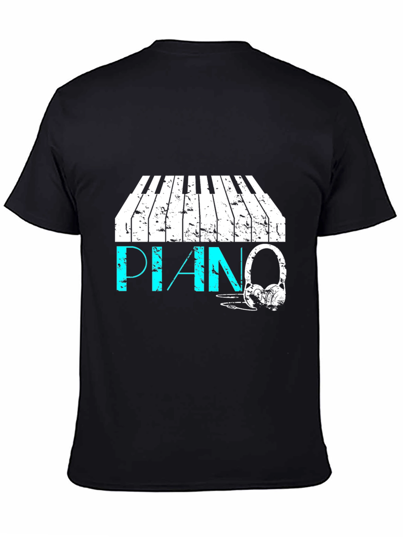 Piano & Headphone Graphic Black T-Shirt