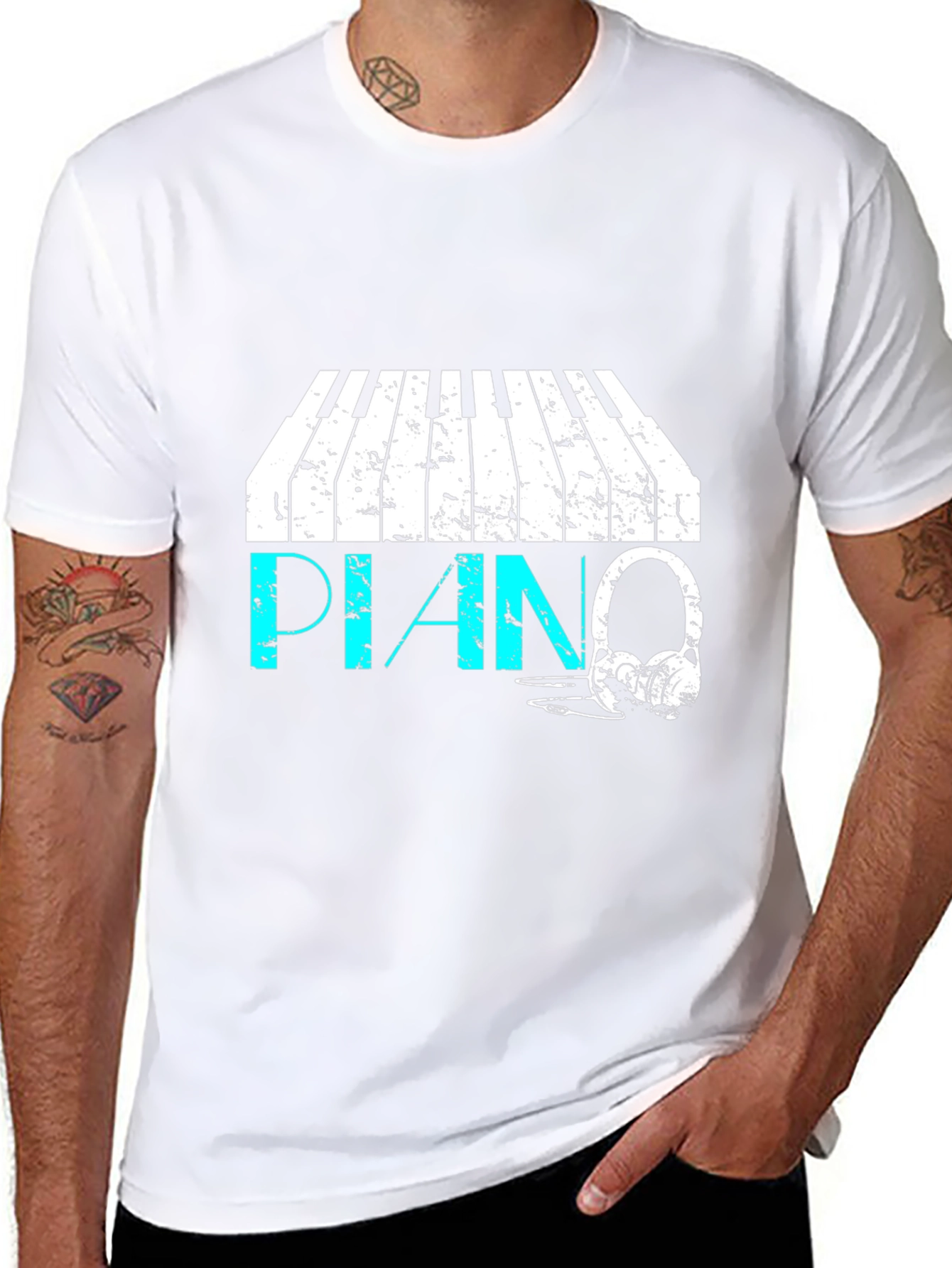 Piano & Headphone Graphic Black T-Shirt
