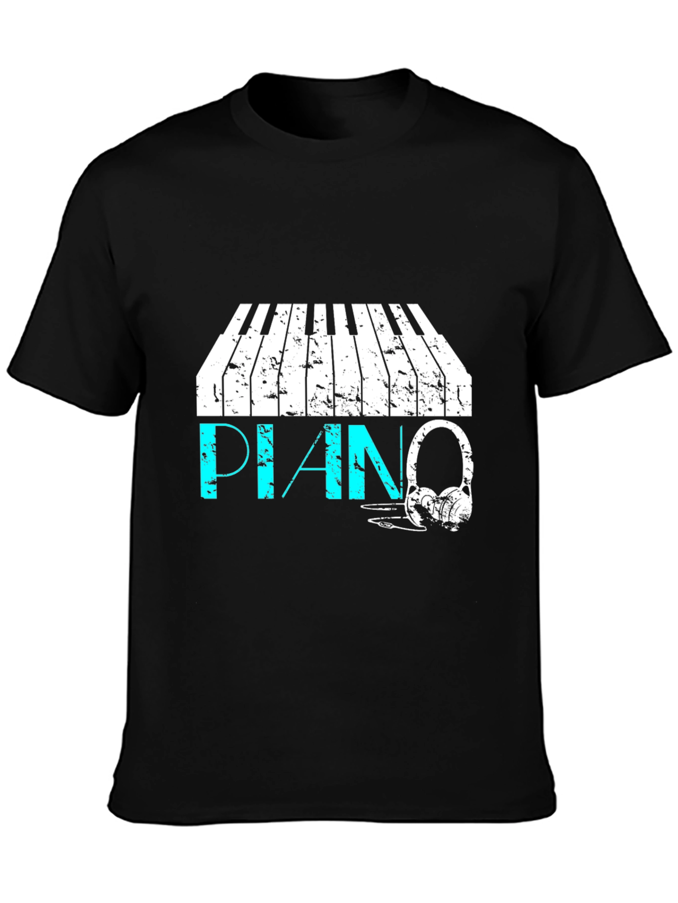 Piano & Headphone Graphic Black T-Shirt