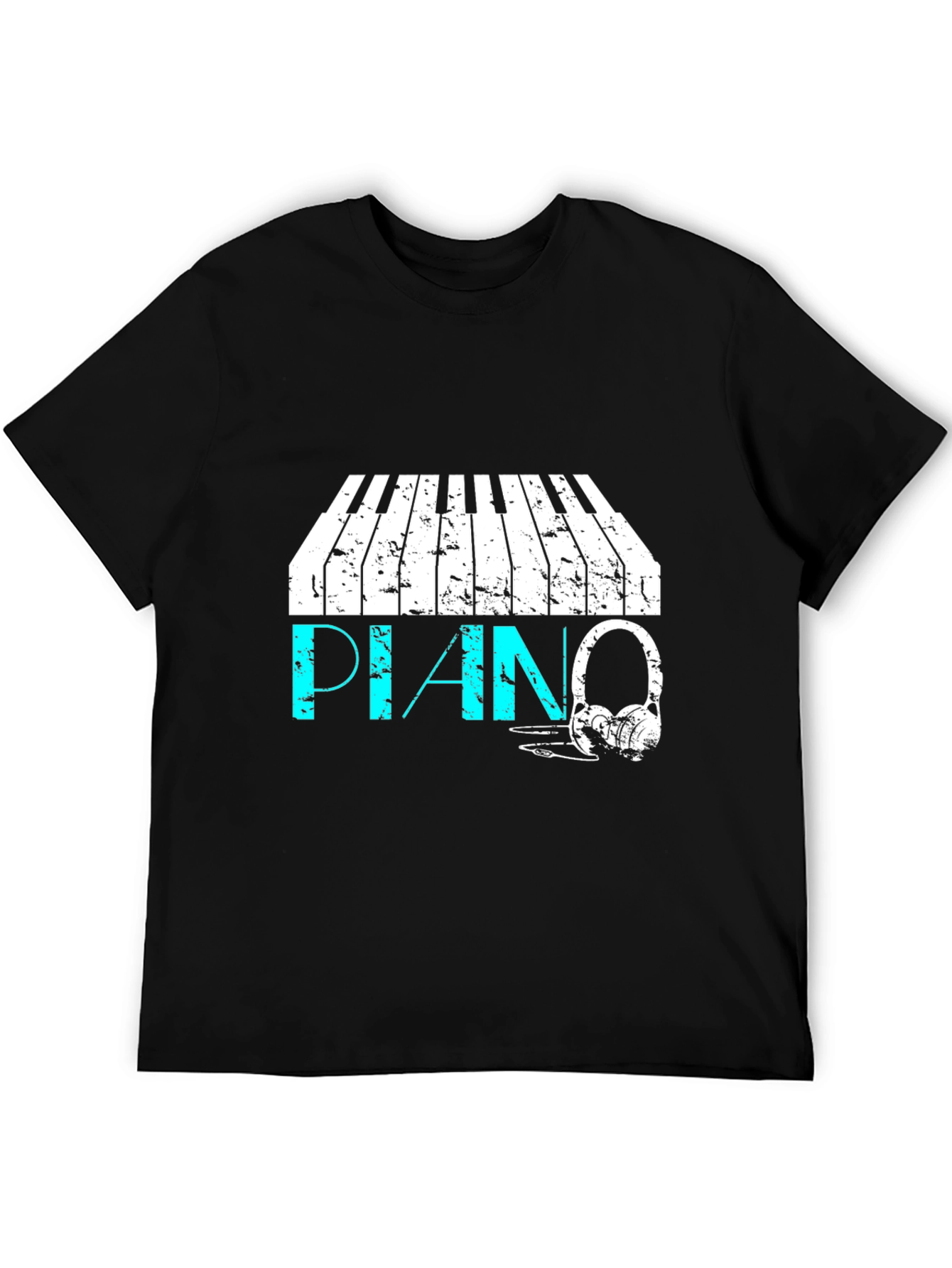 Piano & Headphone Graphic Black T-Shirt
