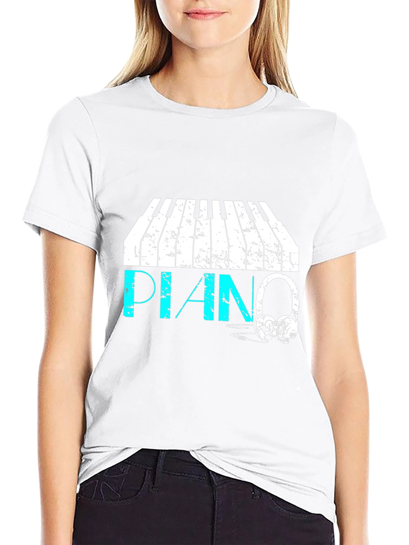 Piano & Headphone Graphic Black T-Shirt