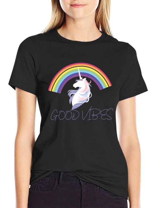 Unicorn Good Vibes Graphic Tee - Black Casual Shirt