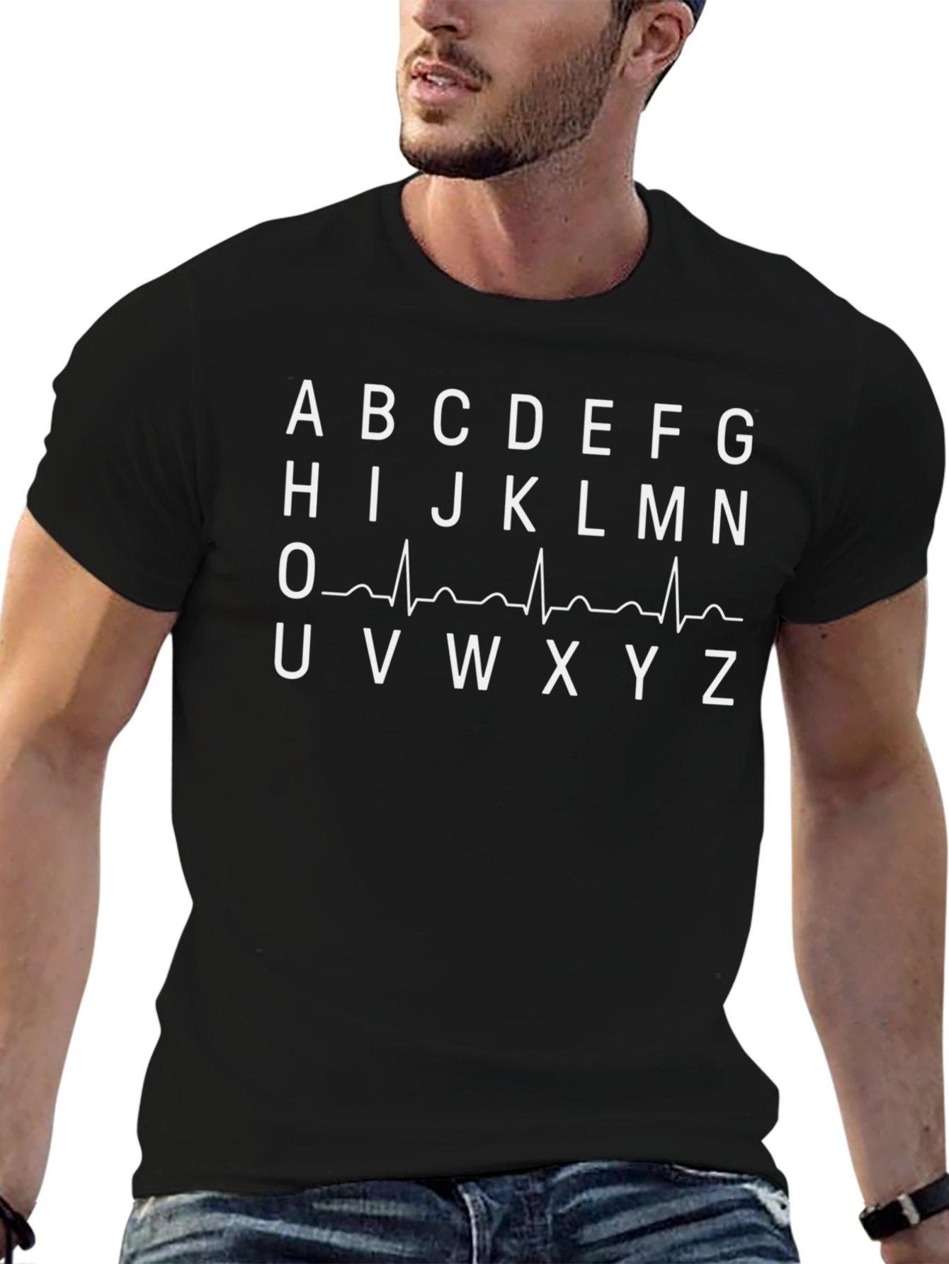 EKG Alphabet Mens Black T-Shirt - Novelty Tee