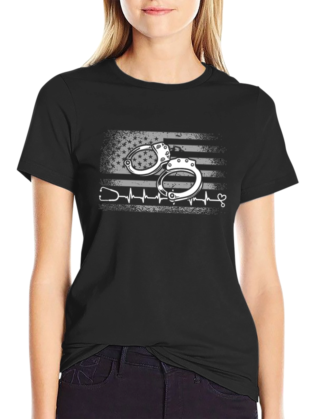 Nurse American Flag Handcuff T-Shirt