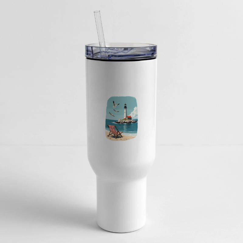 Deck Chair Beach chair and lighthouse ocean scene