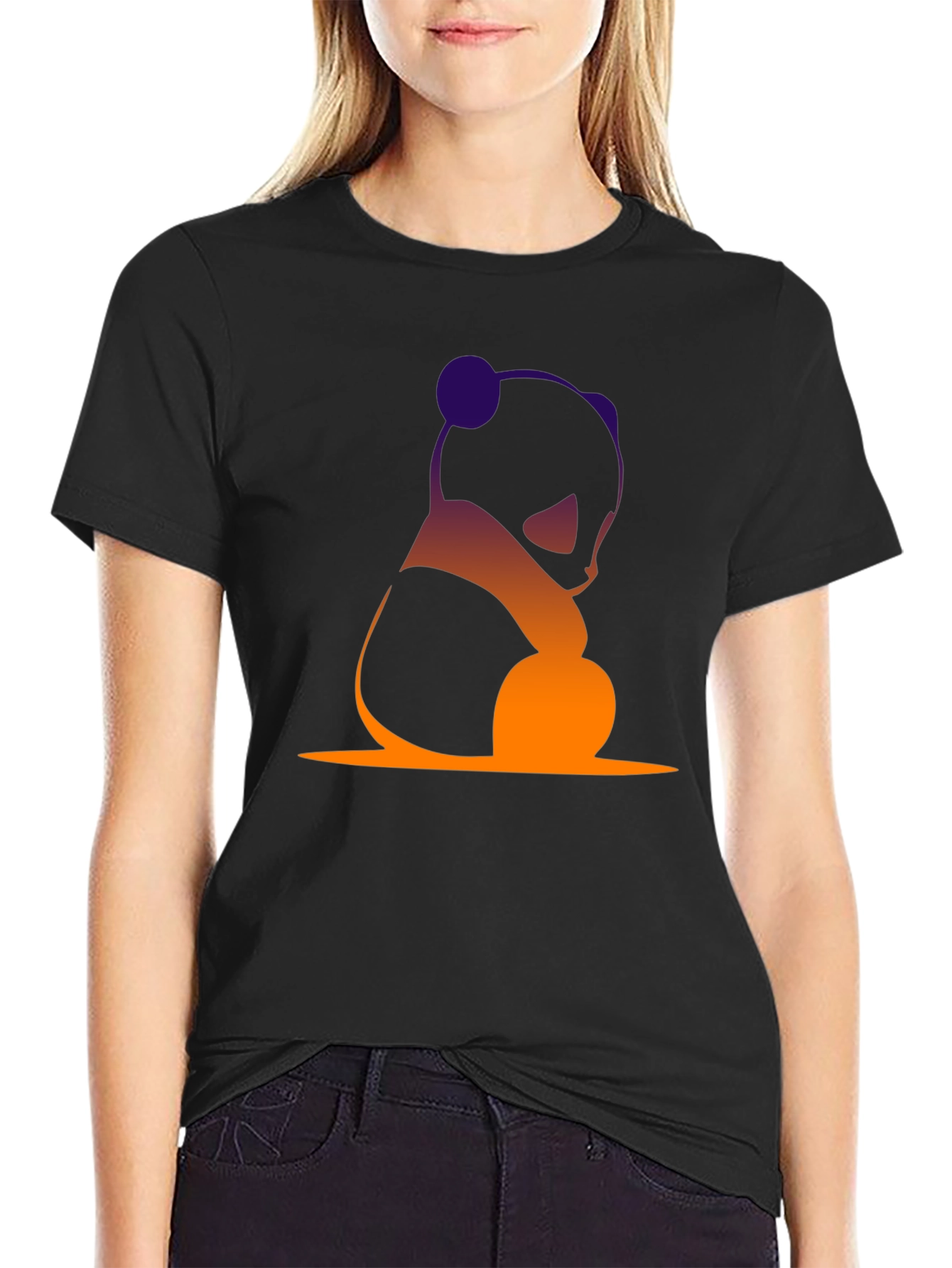 Gradient Panda Graphic Tee - Soft Black Shirt
