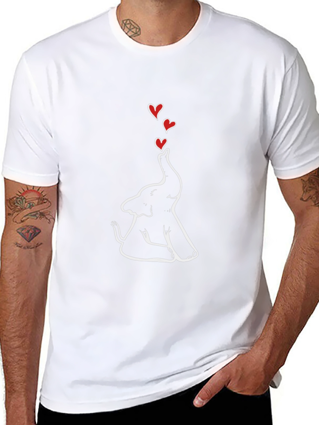 Elephant Love Heart Graphic Tee - Black