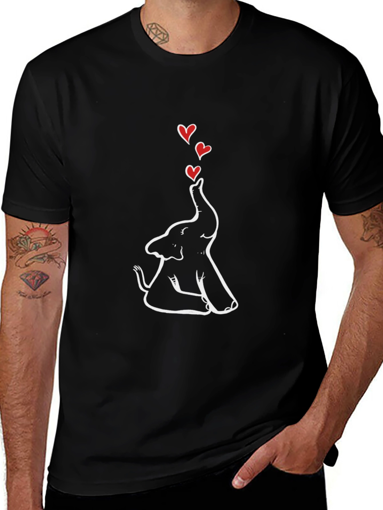 Elephant Love Heart Graphic Tee - Black