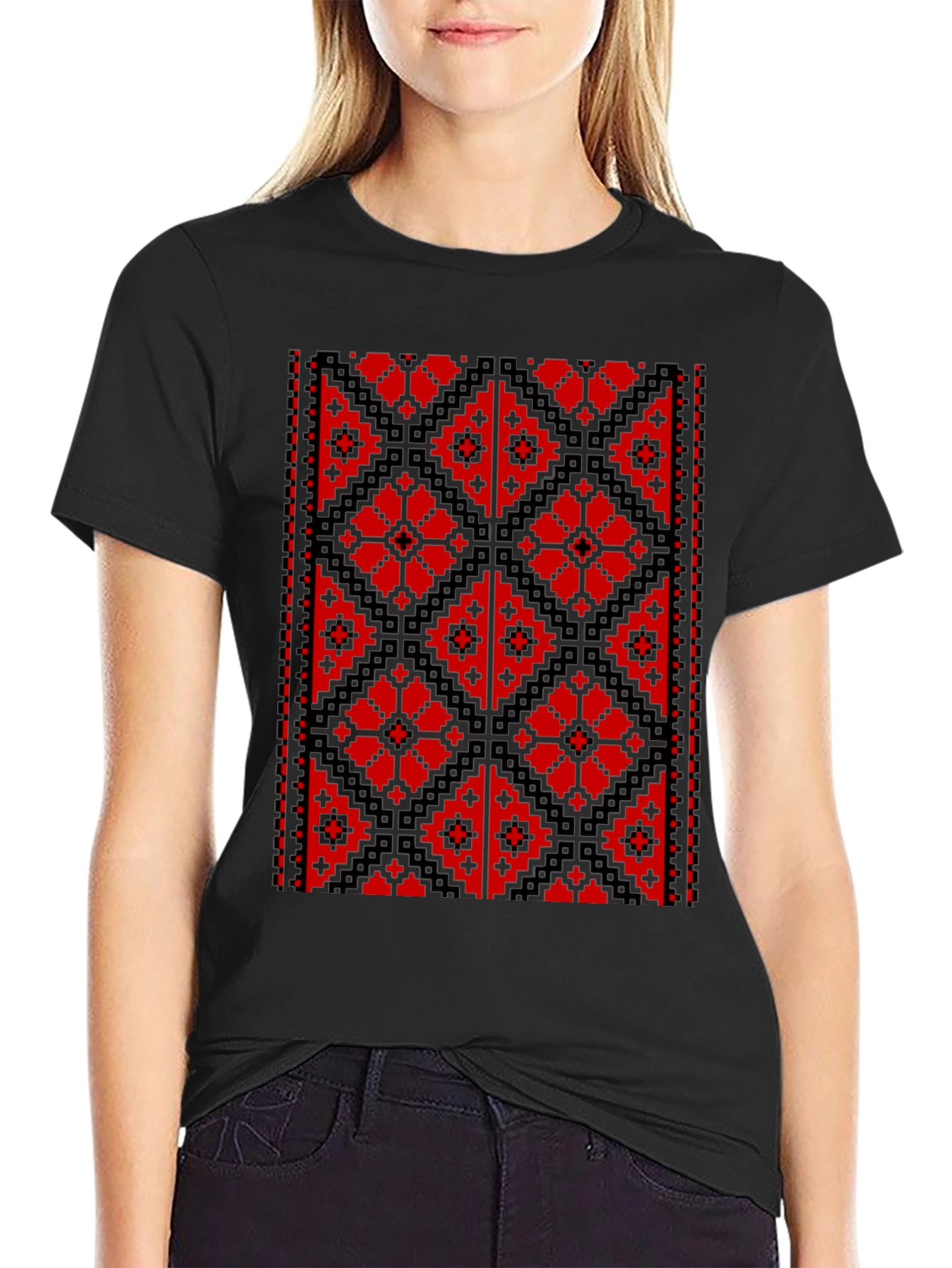 Embroidered Pixel Art Black T-Shirt