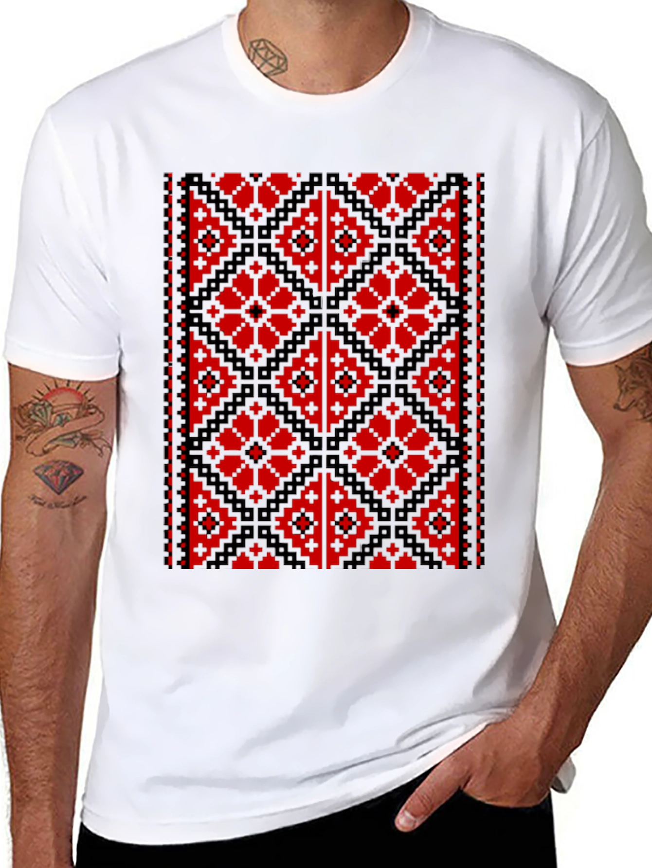 Embroidered Pixel Art Black T-Shirt