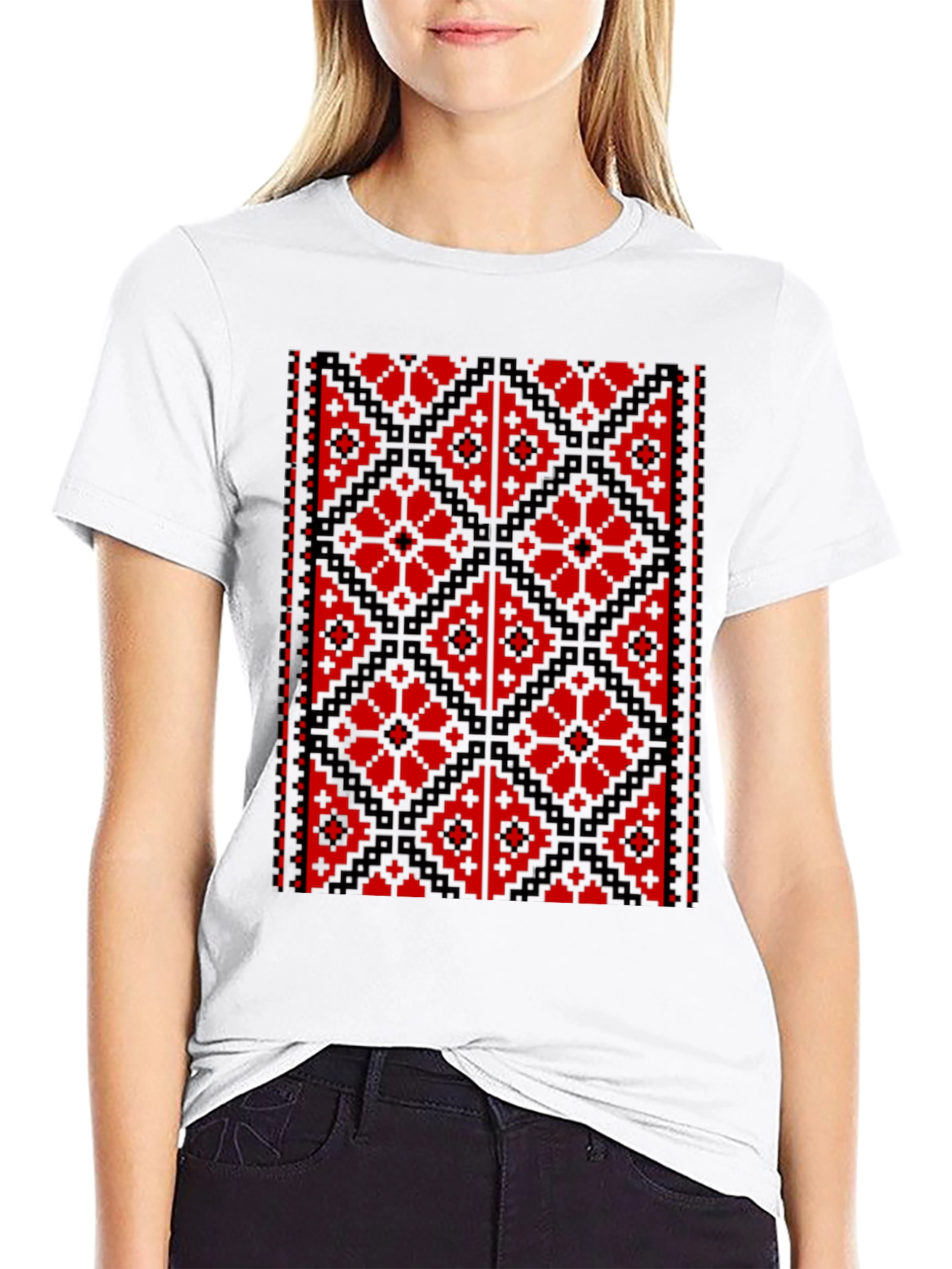 Embroidered Pixel Art Black T-Shirt