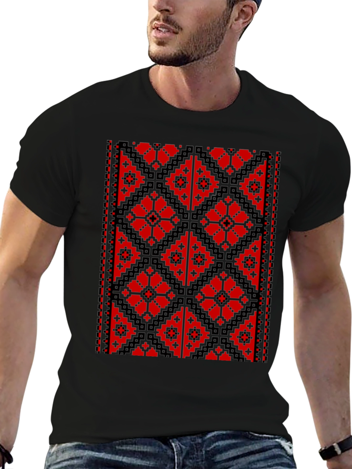 Embroidered Pixel Art Black T-Shirt