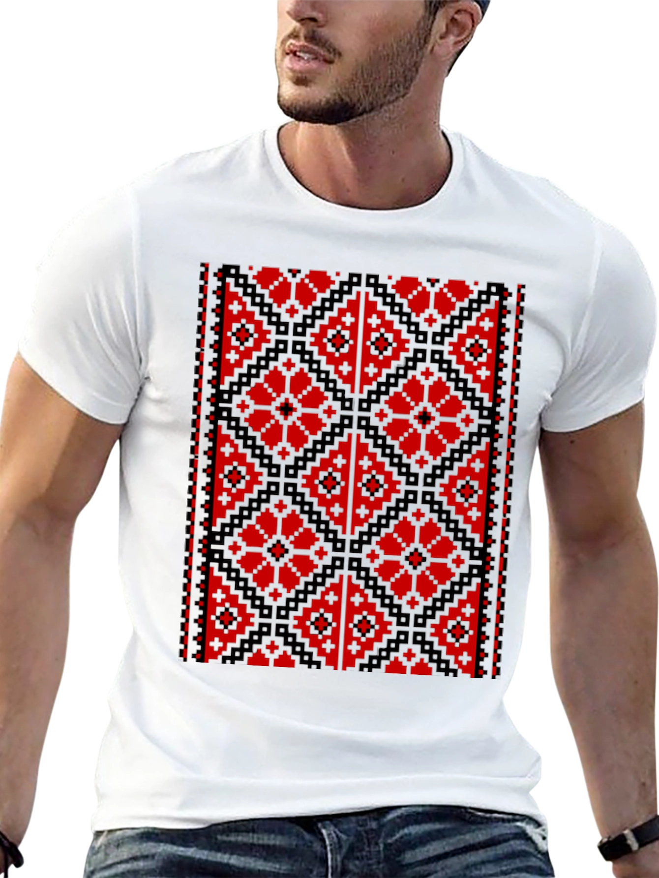 Embroidered Pixel Art Black T-Shirt