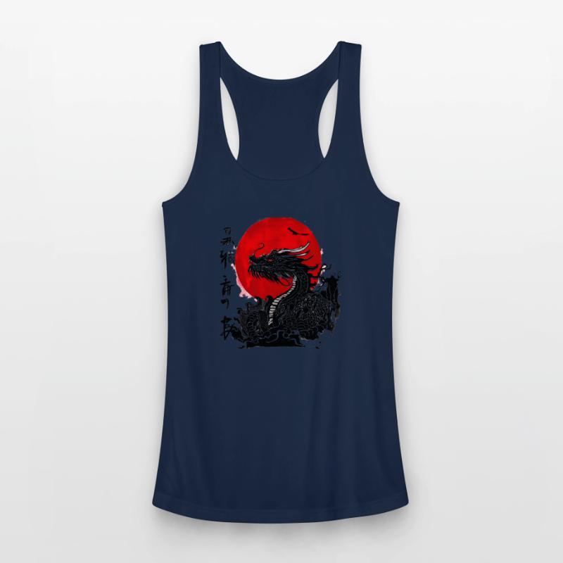 Dragon and crimson sun with ink japanese