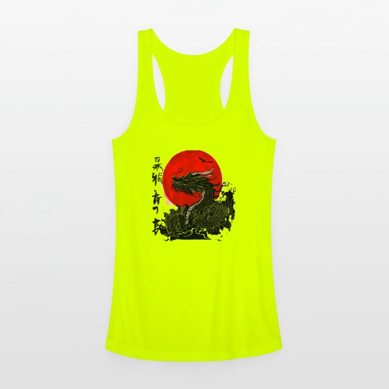 Dragon and crimson sun with ink japanese