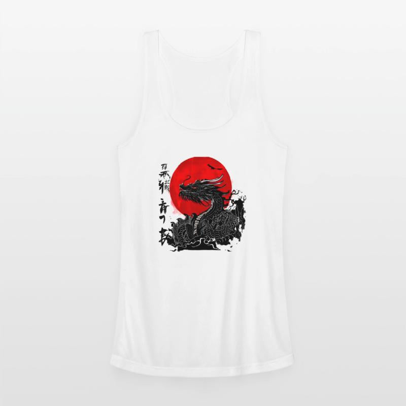 Dragon and crimson sun with ink japanese