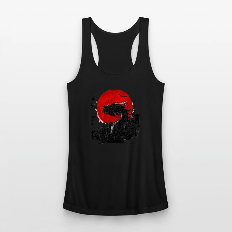 Dragon and crimson sun with ink japanese